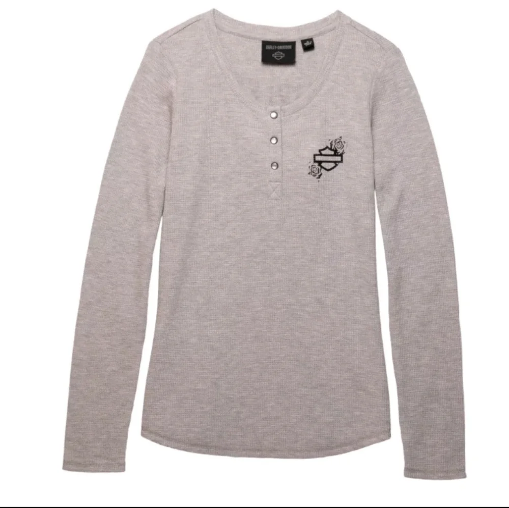 NWT Harley Davidson Women's Fireside Roses Thermal Henley Gray Size 1W - Picture 4 of 8
